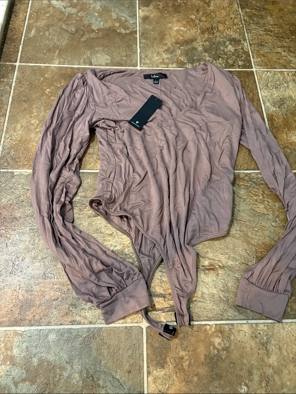 Lulu's Dusty Mauve Long Sleeve Wrap Bodysuit